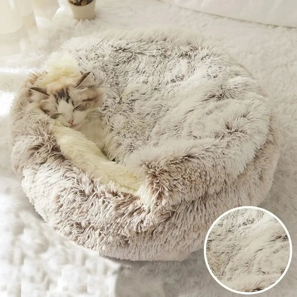 cats bed Round Plush Bed - Soft Warm Enclosed Sleep Bag & Cave Basket WLP Company