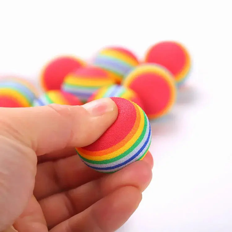 10Pcs Colorful Cat Toy Ball EVA Bite-Resistant Elastic Rainbow Ball Kitten Puppy Chewing Training Interactive Toys Pet Supplies WLP Company