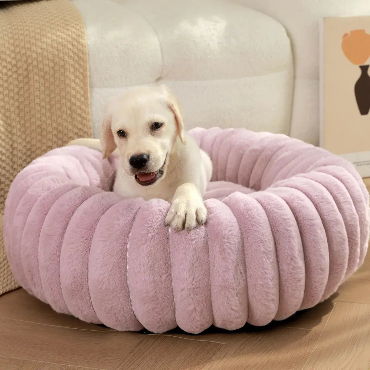 pet bed Nest High Weight Straight Strip Rabbit Plush Pet Mat Long Hair Round Cat Nest Winter Warm Dog Bed Dog Nest WLP Company