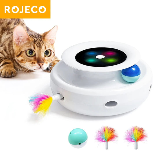 ROJECO 2 in 1 Smart Cat Toys Automatic Feather Fun Ball Toy Set