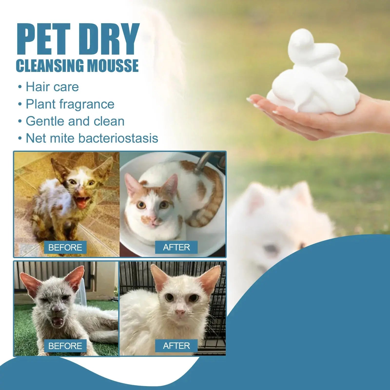 Pet Dry Shampoo Puppy Kitten Dry Cleaning Foam Shampoo Safe Bathless Cleaning Odor Eliminator Itch Relief Pet Grooming Supplies WLP Company