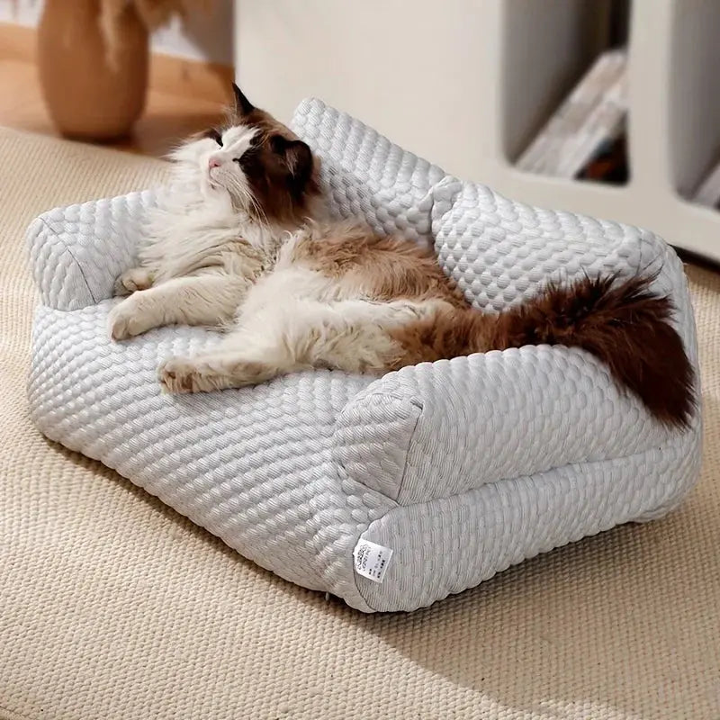 self cooling pet bed Summer Self Cooling Sofa Bed for Small/Medium Dogs/Cats Ice Silk Pearl Cotton Removable Washable Pet Bed with Nonslip Bottom WLP Company