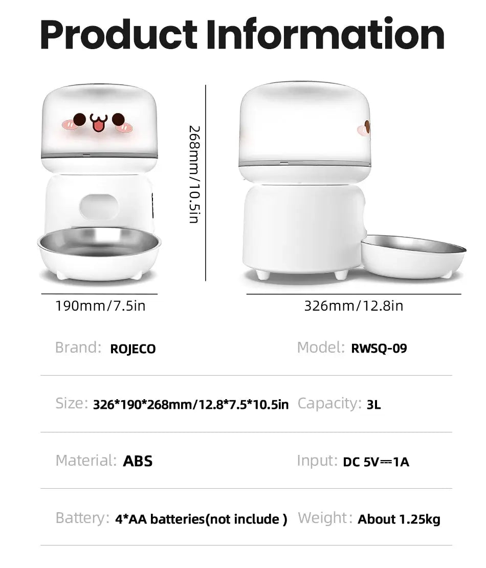 Remotely Controlled Feeding ROJECO 3L Smart Pet Feeder WLP Company