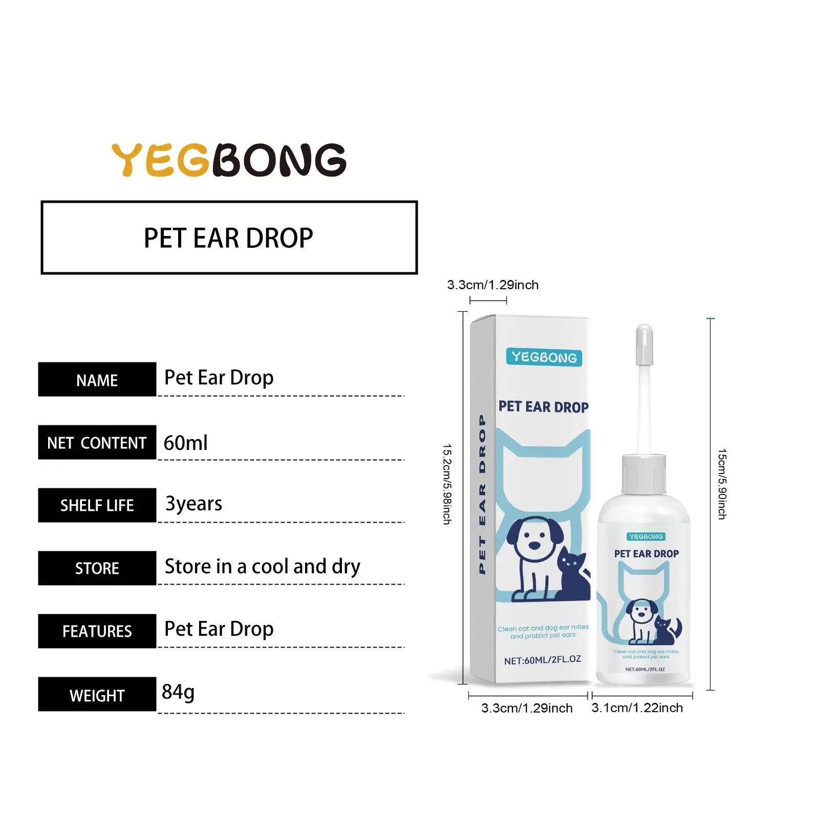 Pet Ear Drops - 60ml Gentle Cleaner for Cats & Dogs, Remove Ear Wax, Soothe & Nourish Ears, Universal Ear Care Solution WLP Company