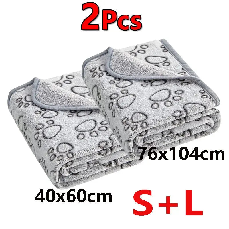 2PCS Soft Fluffy High Quality Pet Blanket Cute Cartoon Pattern Paw Print Dog Pet Mat Warm and Comfortable Blanket for Cat Dogs WLP Company