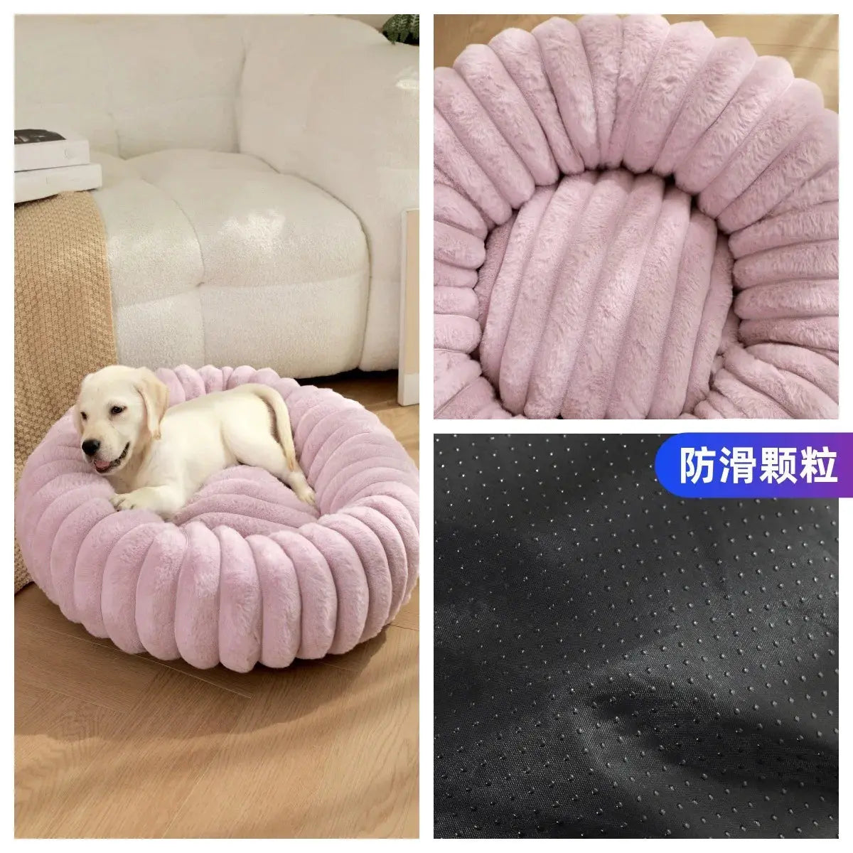 pet bed Nest High Weight Straight Strip Rabbit Plush Pet Mat Long Hair Round Cat Nest Winter Warm Dog Bed Dog Nest WLP Company