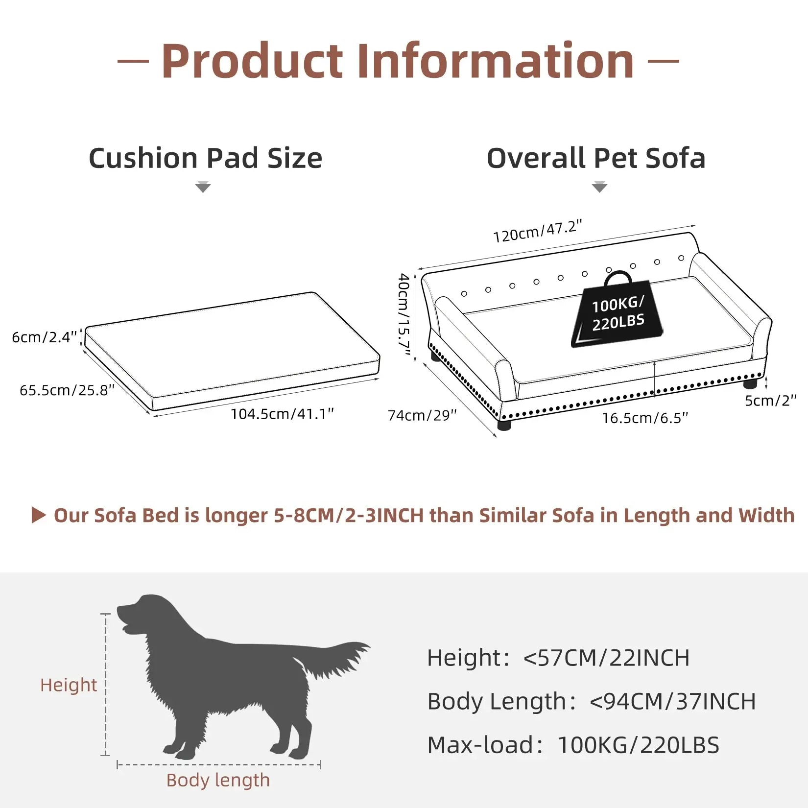 Elevated Dog Bed Sofa Microfiber Leather Cover Luxurious Extra Large Pet Snuggle Lounge Chair with Removable Cushion WLP Company