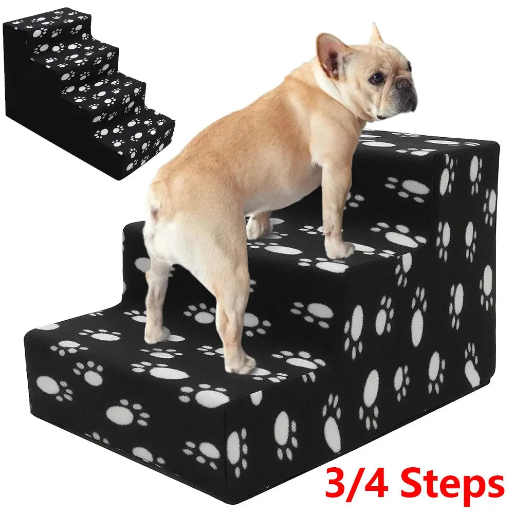 pet stairs 3/4 Steps Pet Bedside Stairs Plastic Dog Cat Steps with Removable Washable Cover Durable and Sturdy Pet Pedals Fun Pet Supplies WLP Company