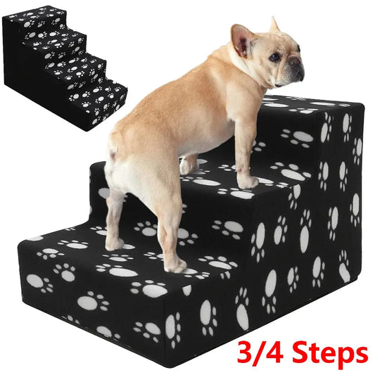 pet stairs 3/4 Steps Pet Bedside Stairs Plastic Dog Cat Steps with Removable Washable Cover Durable and Sturdy Pet Pedals Fun Pet Supplies WLP Company