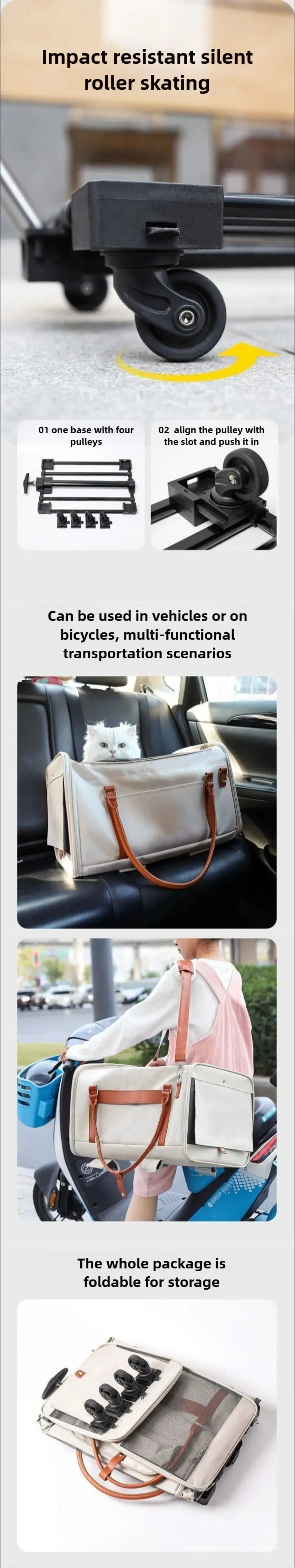 Multifunctional Cat Carrier with Trolley Large Capacity Breathable Foldable Pet Bag for Cats and Dogs WLP Company