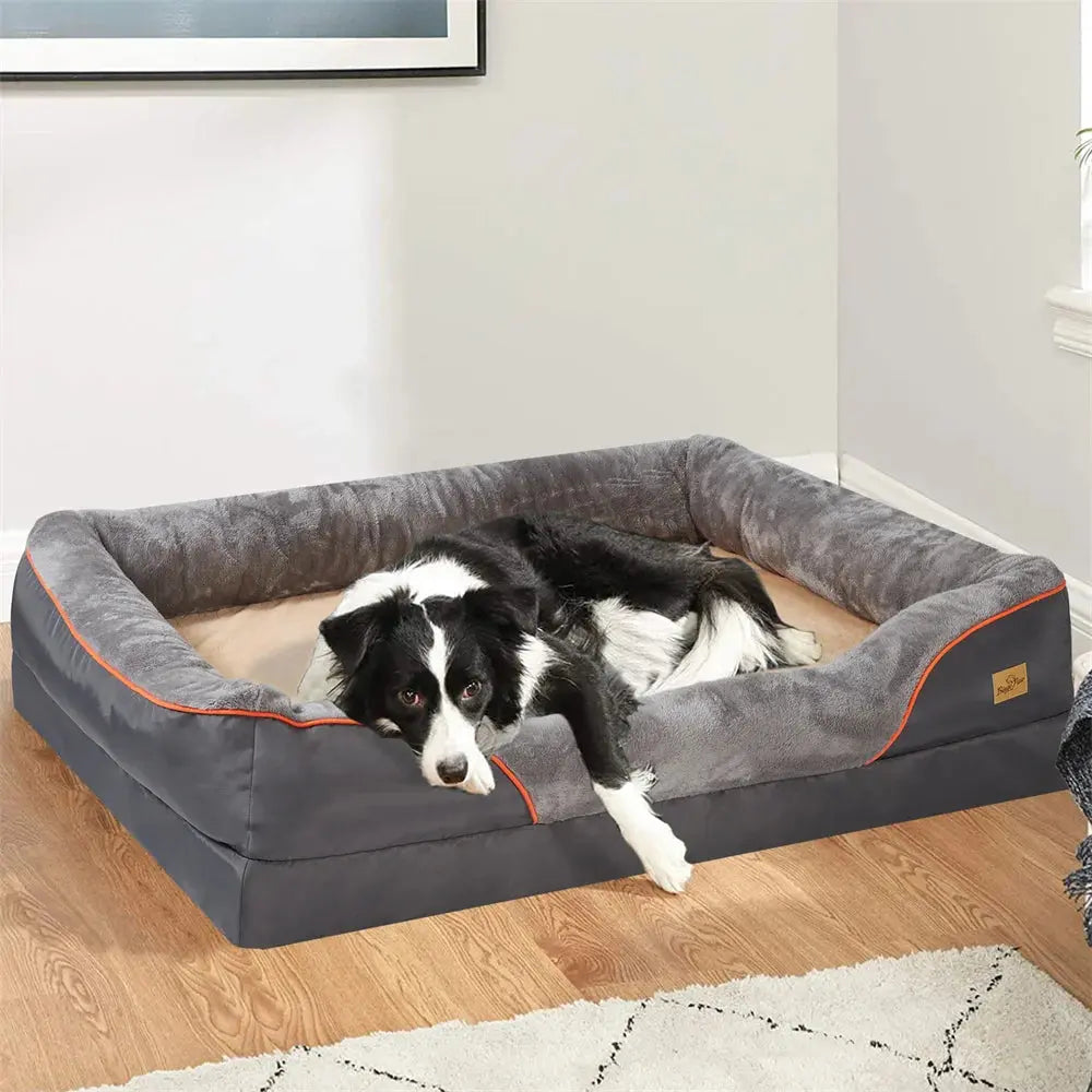 Jumbo Large Orthopedic Dog Bed Memory Foam Pet Sofa Couch Waterproof Elevated Cushion Warm Puppy Bolster Couch Removable Cover WLP Company