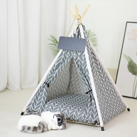 Extra Large Dog Tent - Perfect for Unrestricted Rolling - Linen & Wood Teepee