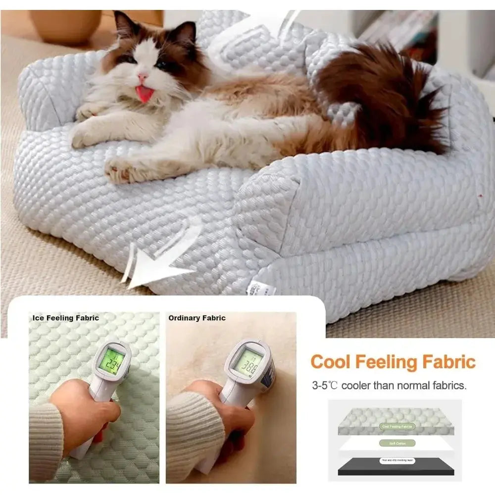 self cooling pet bed Summer Self Cooling Sofa Bed for Small/Medium Dogs/Cats Ice Silk Pearl Cotton Removable Washable Pet Bed with Nonslip Bottom WLP Company