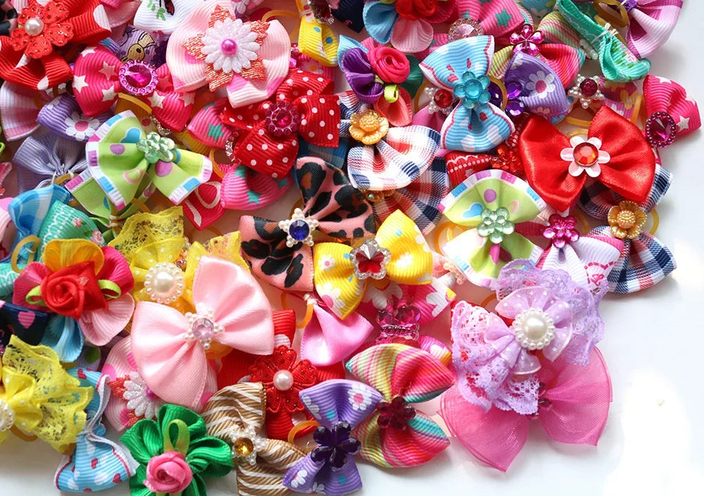 100X Handmade Nice Pet Dog Hair Bows for Puppy Party