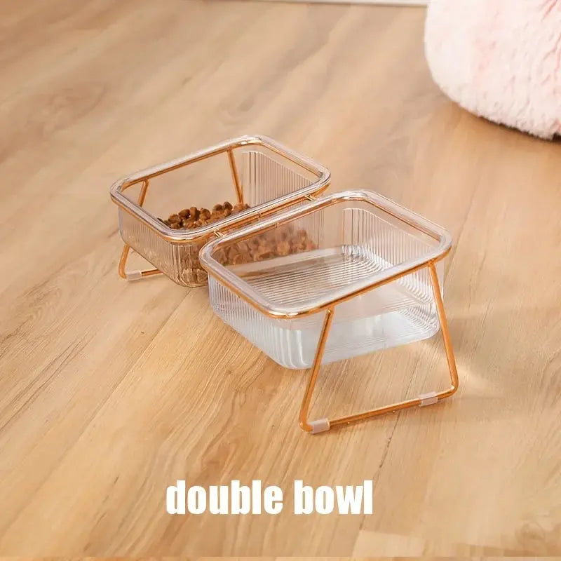 transparent cat bowl Transparent Double Cat Bowl with Vertical Design for Easy Feeding WLP Company