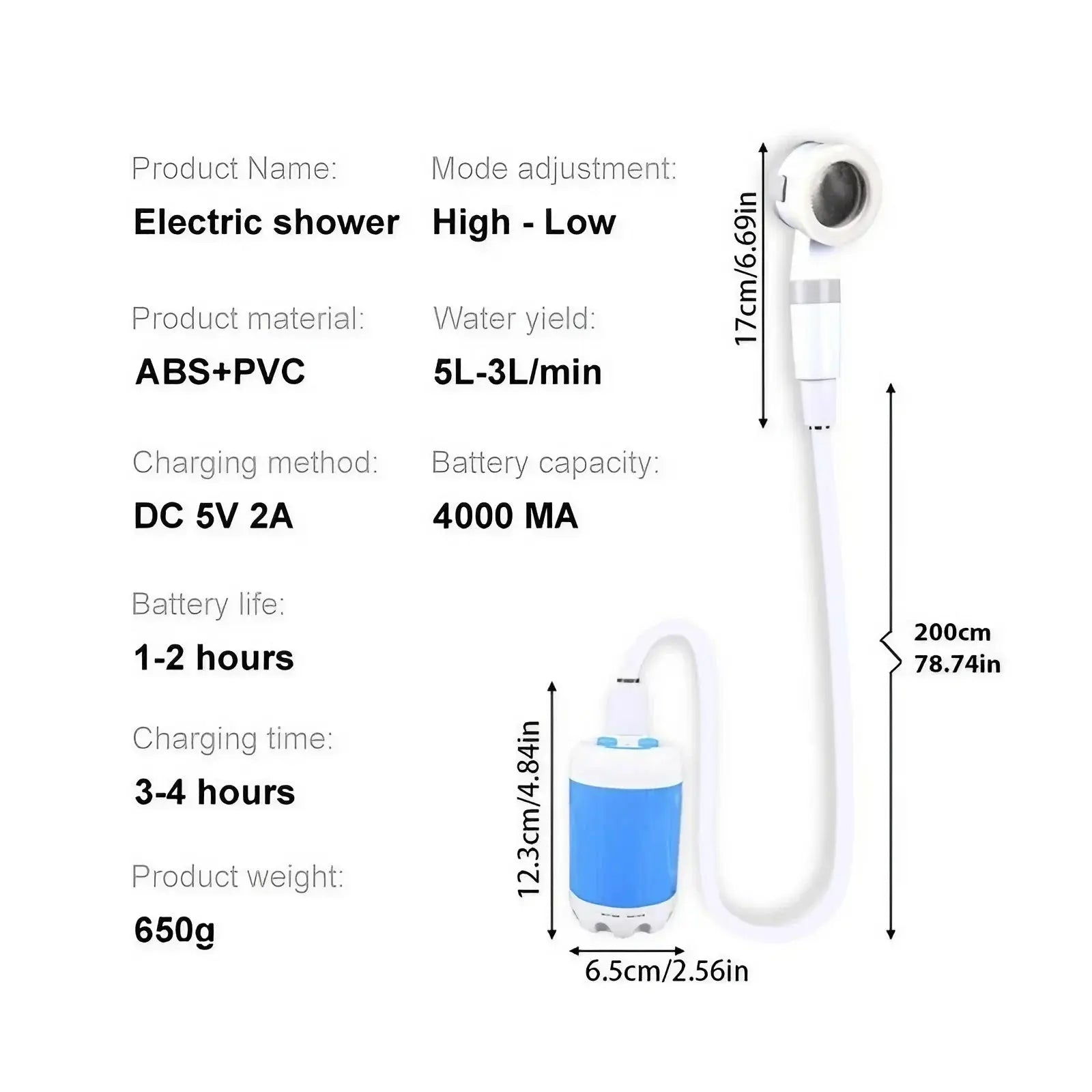 Portable Rechargeable Outdoor Shower, Handheld Compact Design, Gentle Shower Stream for Car Washing, Flower Watering, Bathing WLP Company