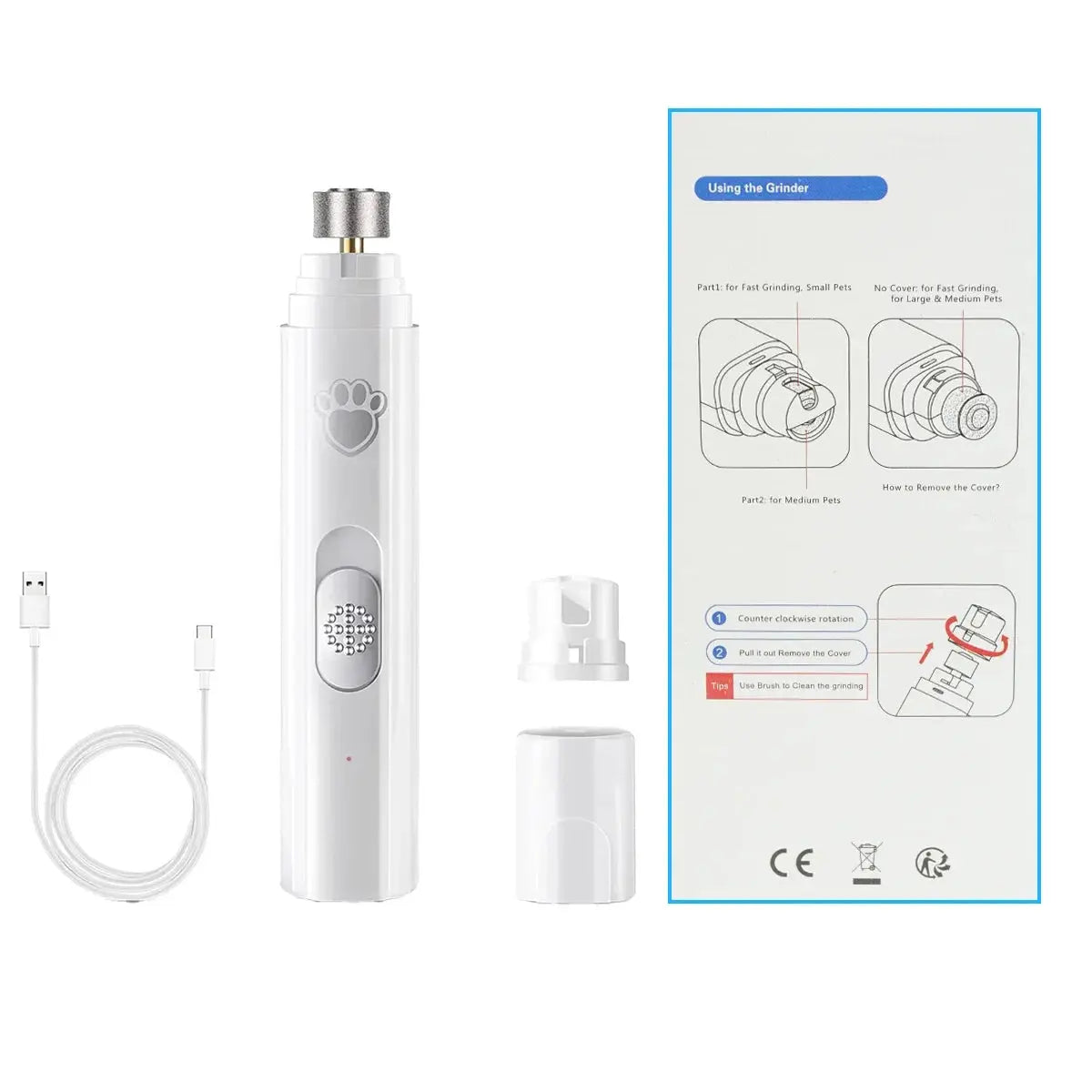 Electric Dog Nail Grinder Pet Nail Clipper USB Rechargeable Pet Nail Trimmers Painless with Polisher Wheel for Small/Large Pets WLP Company