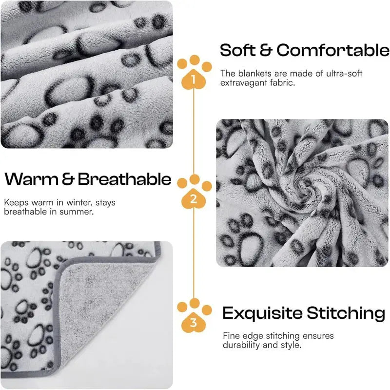 2PCS Soft Fluffy High Quality Pet Blanket Cute Cartoon Pattern Paw Print Dog Pet Mat Warm and Comfortable Blanket for Cat Dogs WLP Company