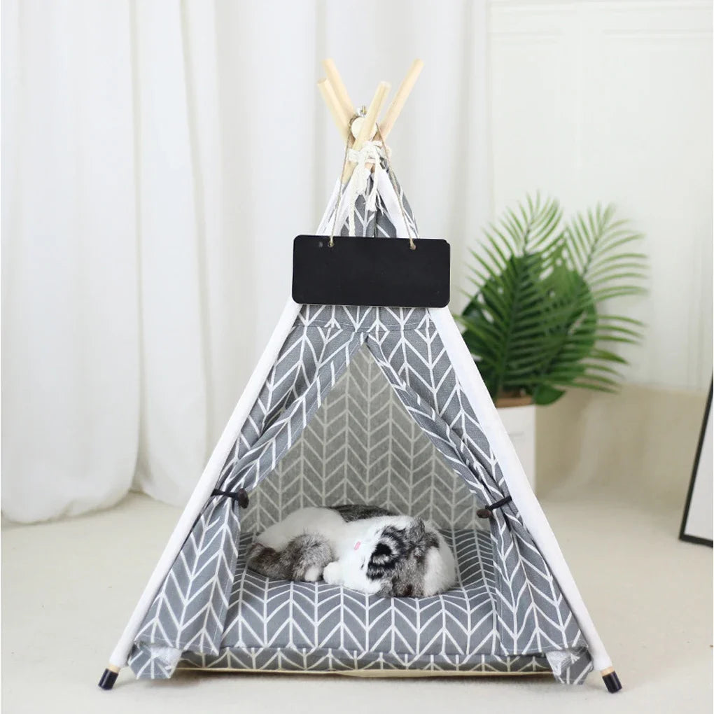 Extra Large Dog Tent - Perfect for Unrestricted Rolling - Linen & Wood Teepee