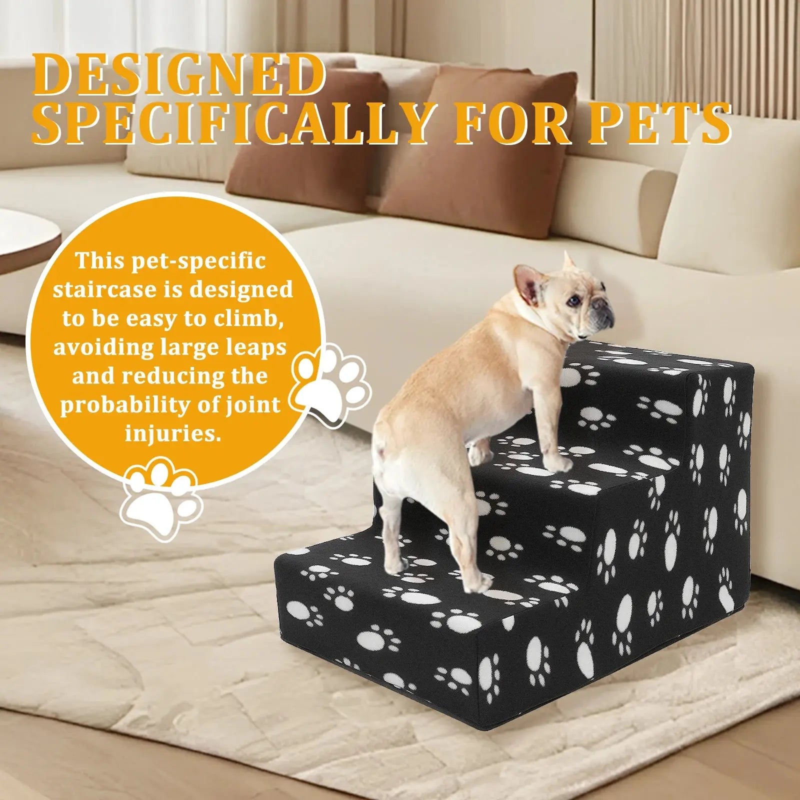 pet stairs 3/4 Steps Pet Bedside Stairs Plastic Dog Cat Steps with Removable Washable Cover Durable and Sturdy Pet Pedals Fun Pet Supplies WLP Company