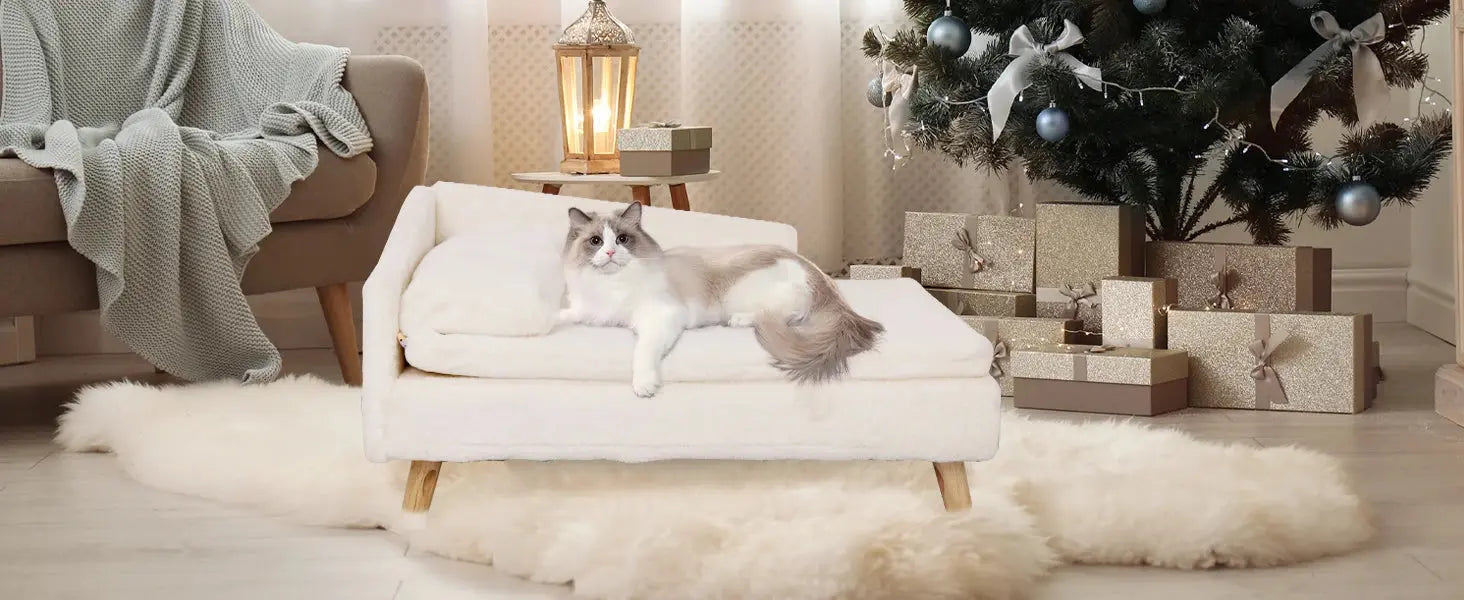 luxury dog sofa Luxury Elevated Dog Sofa Bed with Backrest Plush Cushion Wooden Legs WLP Company