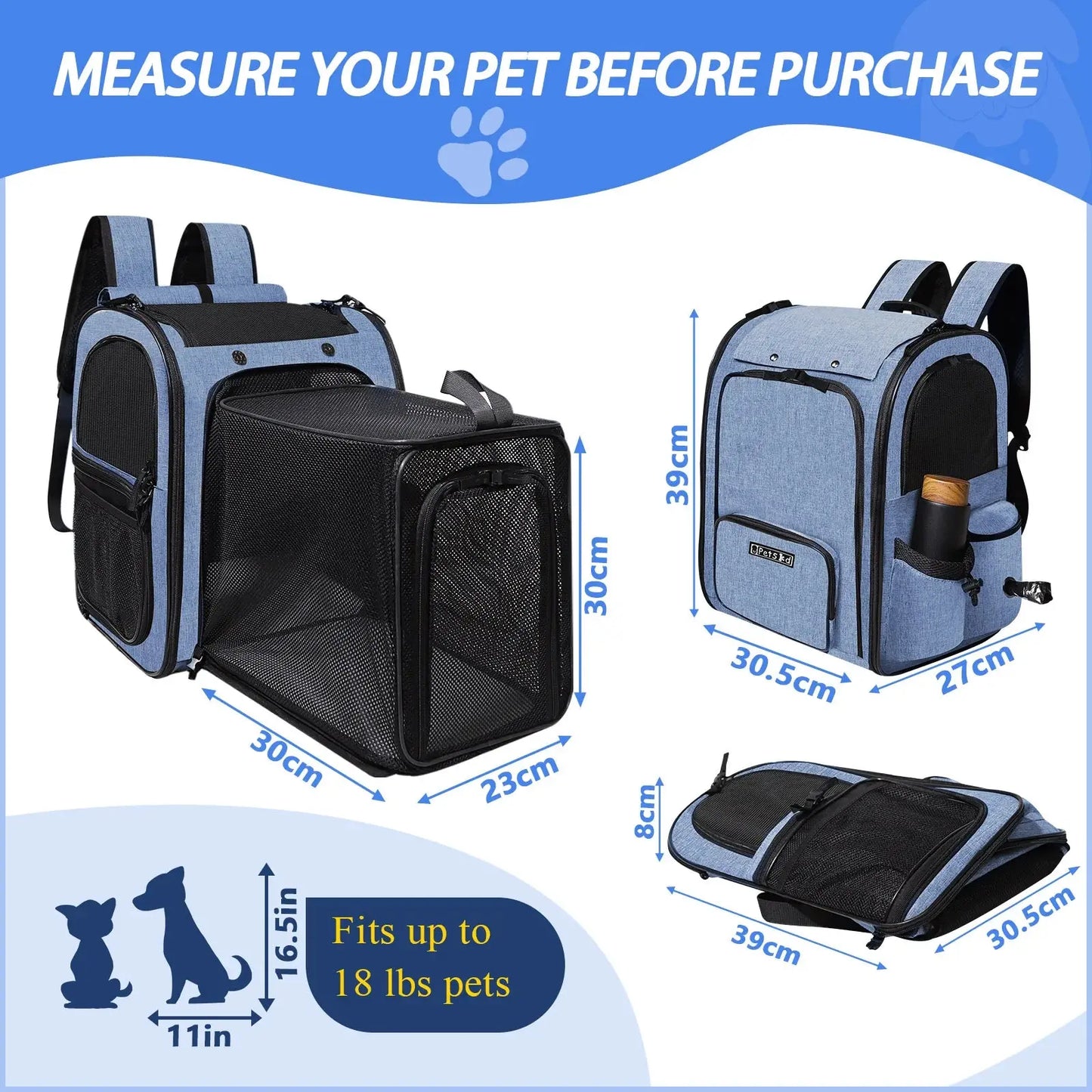 pet carrier Pet Backpack Expandable Foldable Cat Carrier for Small Medium Dog and Cat Transport Dog Bag Large Space Pets Carrier with Zipper WLP Company