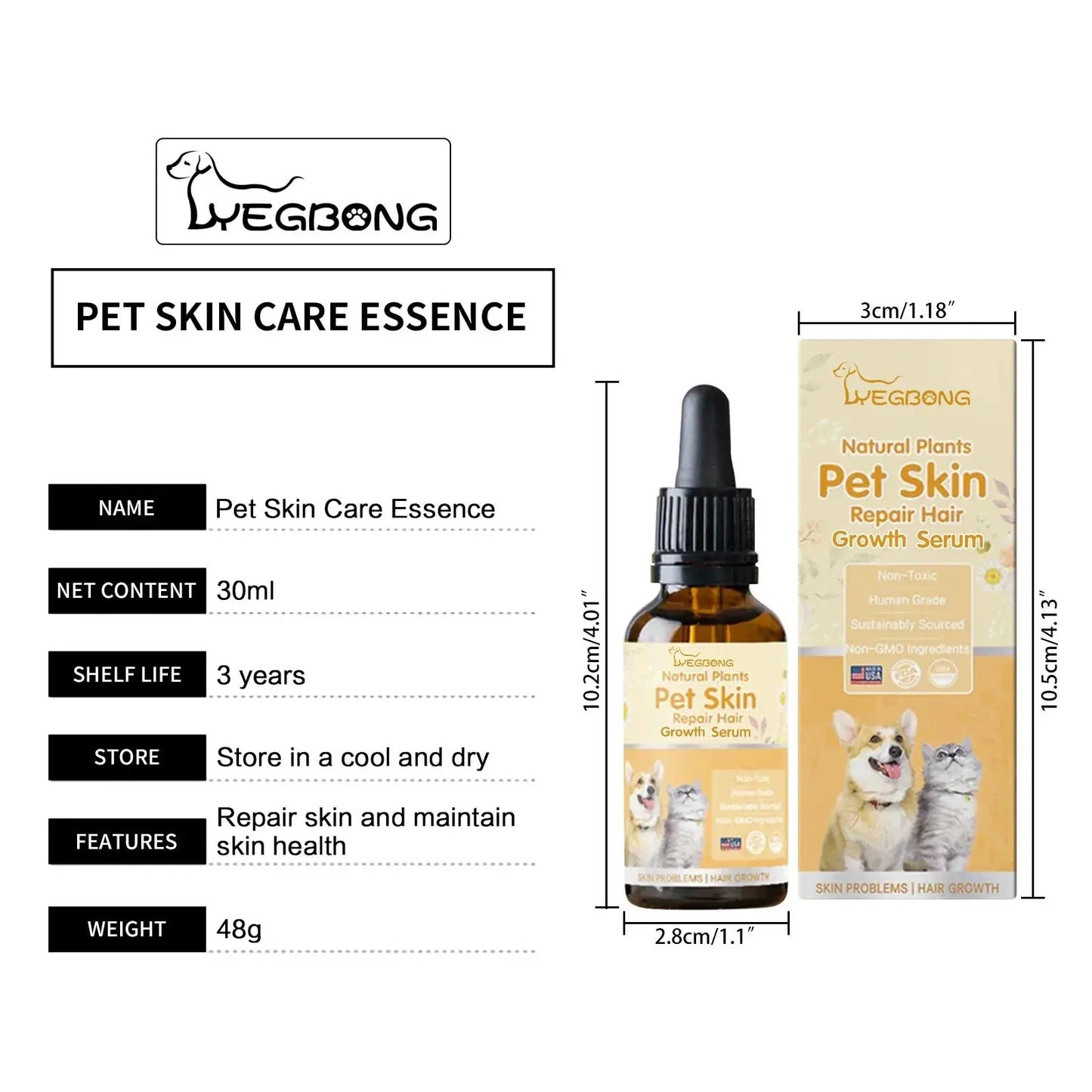 Cat Skin Care Spray Pet Flea Mite Eliminator Dog Itchy Skin Treatment Pet Wound Repair Cat Hair Regrowth Dog Hair Repair Serum WLP Company
