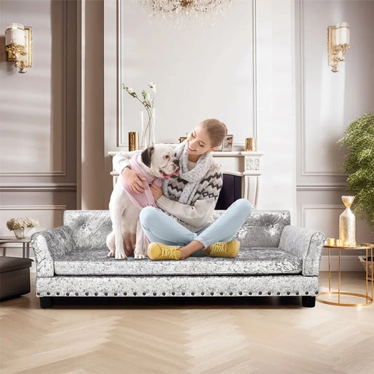 BingoPaw Large Dog Sofa Bed Deluxe Tufted Elevated Jumbo Dog Couch Bed Made Velvet - Pet Giant Snuggle Sofa Lounger Memory Foam WLP Company