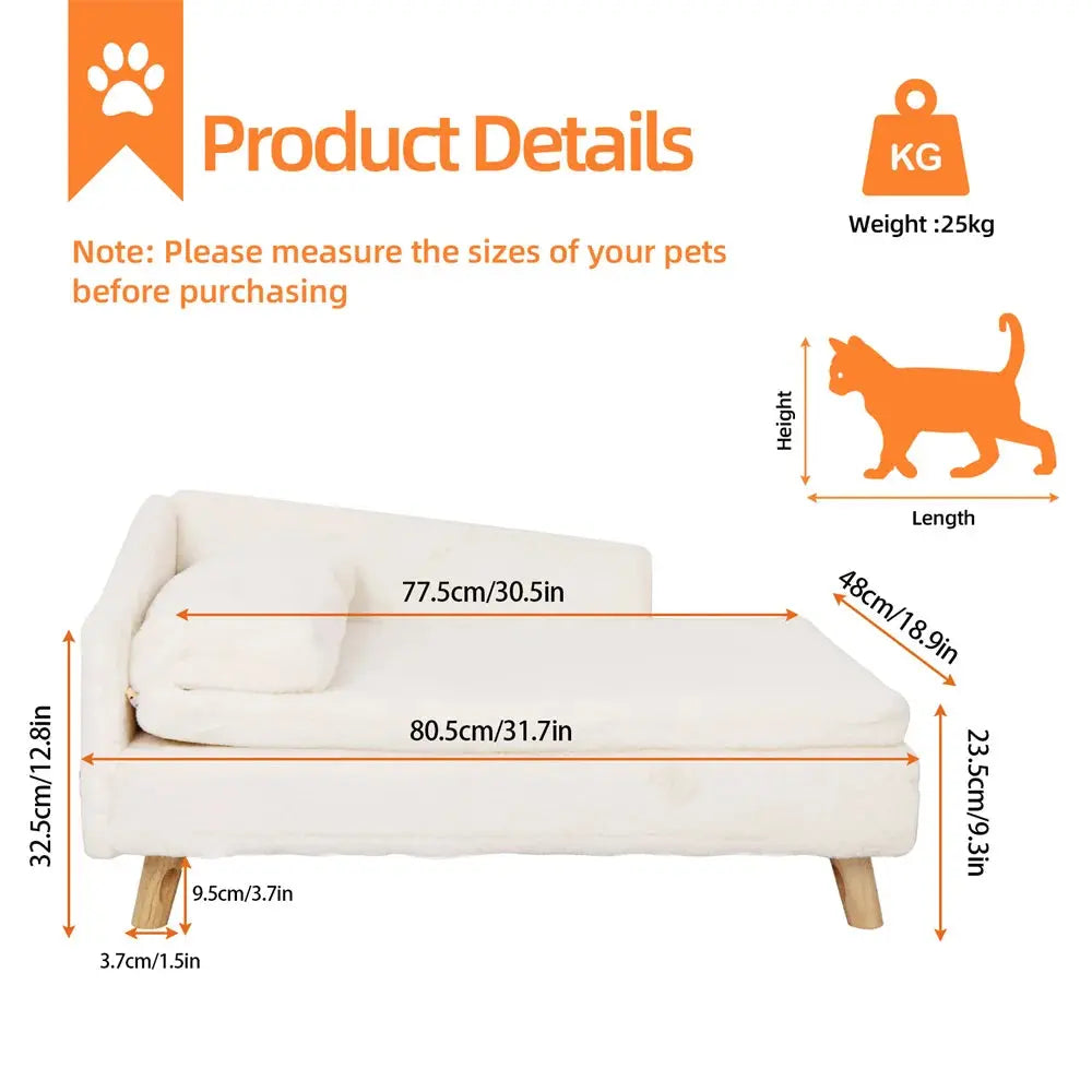 luxury dog sofa Luxury Elevated Dog Sofa Bed with Backrest Plush Cushion Wooden Legs WLP Company