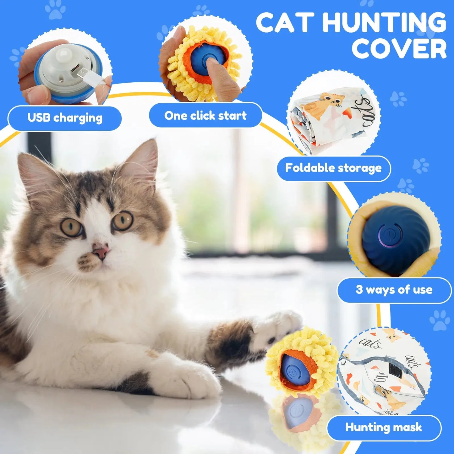 cat toy Cat Interactive Toy Ball in Pouch Fast Rolling Hide Automatic Moving Bouncing Pet Smart Toy Interactive Kitten Indoor Ball WLP Company