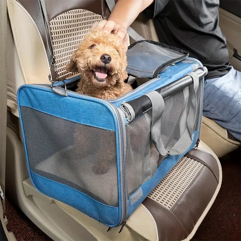 Airline Approved Cat Carrier Bag ag Mesh Breathable Folding Handbag Airline Approved Travel Pet Bag Kitten Transport Bag WLP Company