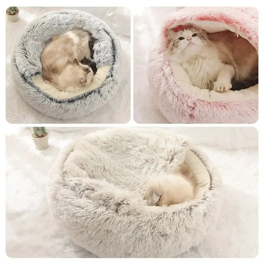 cats bed Round Plush Bed - Soft Warm Enclosed Sleep Bag & Cave Basket WLP Company