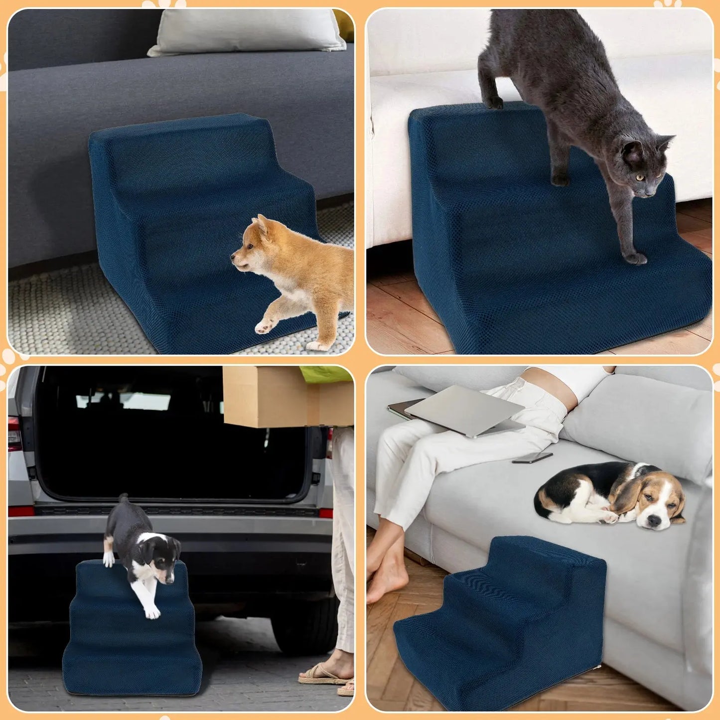 3 Step Dog Stair with Removable Washable Cloth Cover 10.63inch High Cat Stair Stable Pet Safety Ramp Pet Supplies Accessories WLP Company