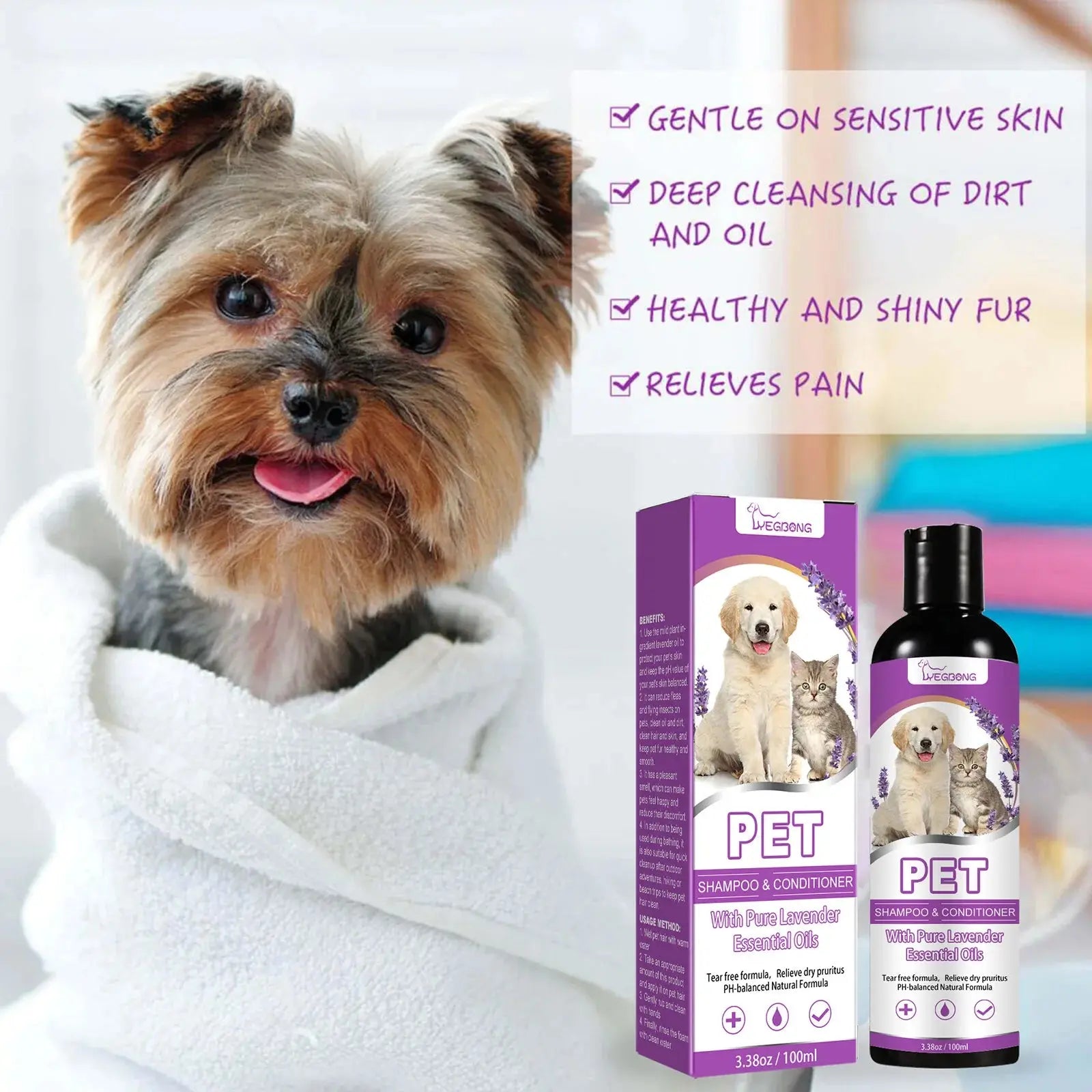 Pet Shampoo Flea Killer Hair Softening Relieve Itching Ph Balanced Cleaning Moisturizing Smooth Dog Shampoo for Sensitive Skin WLP Company