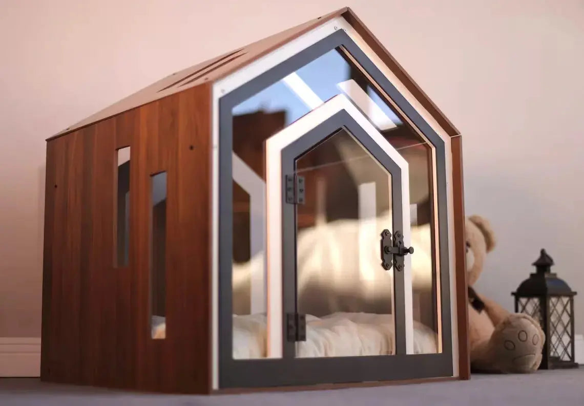 JUNJI Wooden Dog Crate With Custom Bed House - Premium Modern Pet Furniture WLP Company