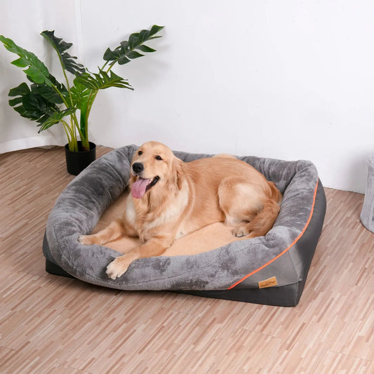 L XL 2XL 3XL Dog Bed Super Soft Orthopedic Foam Pet Bed Sleeping Mat with Cotton-padded Bolster and Removable Cover WLP Company