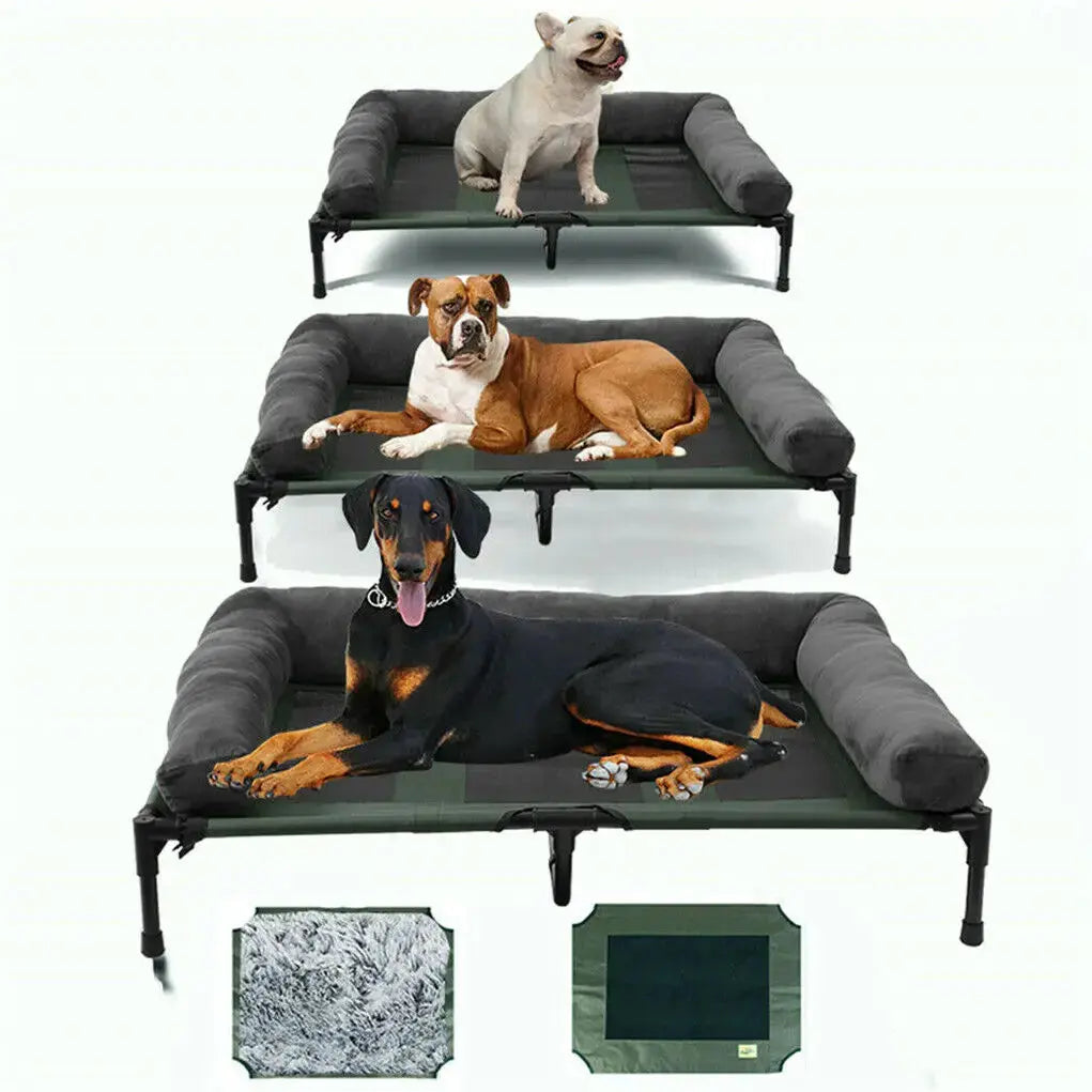 Dog Bed for Dogs and Cats Indoor Outdoor Elevated Pet Lounger Bed with Detachable Plush Bolster Cooling Summer L XL 2XL WLP Company