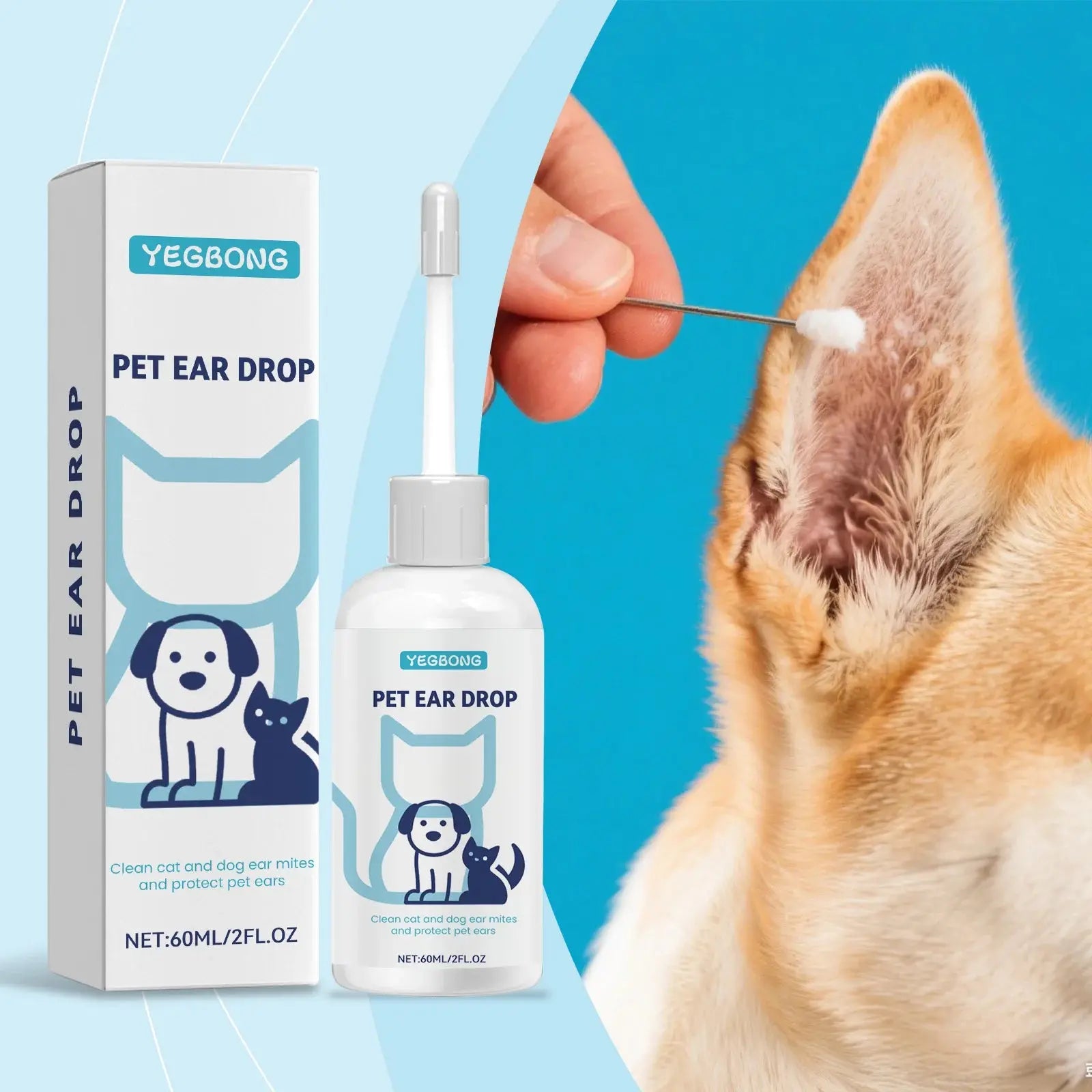 Pet Ear Drops - 60ml Gentle Cleaner for Cats & Dogs, Remove Ear Wax, Soothe & Nourish Ears, Universal Ear Care Solution WLP Company