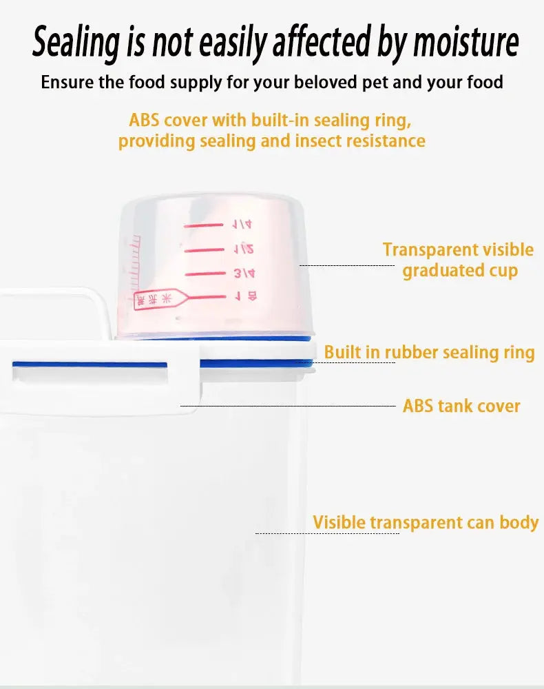 dog food storage Pail Plastic Storage Tank with Measuring Cup Container Moisture-proof Sealed Jar Pet Supplies Accessories WLP Company
