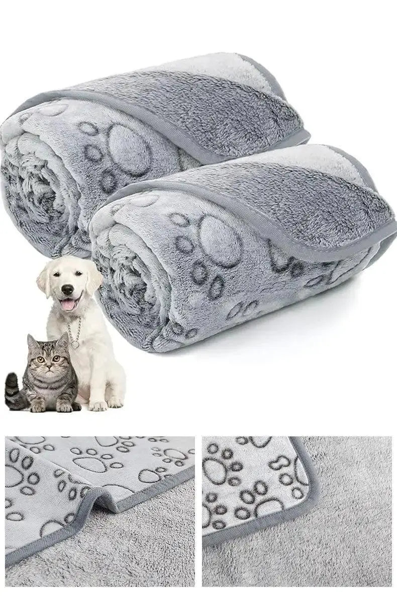 2PCS Soft Fluffy High Quality Pet Blanket Cute Cartoon Pattern Paw Print Dog Pet Mat Warm and Comfortable Blanket for Cat Dogs WLP Company