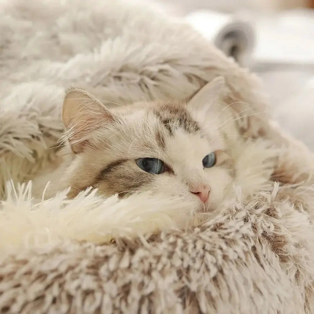 cats bed Round Plush Bed - Soft Warm Enclosed Sleep Bag & Cave Basket WLP Company