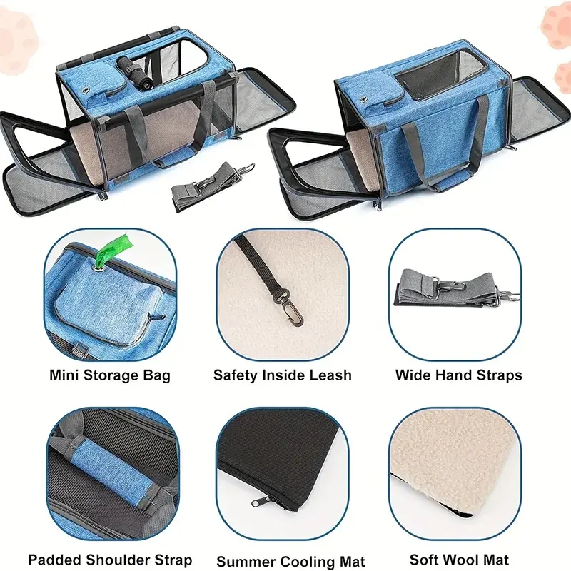 Airline Approved Cat Carrier Bag ag Mesh Breathable Folding Handbag Airline Approved Travel Pet Bag Kitten Transport Bag WLP Company