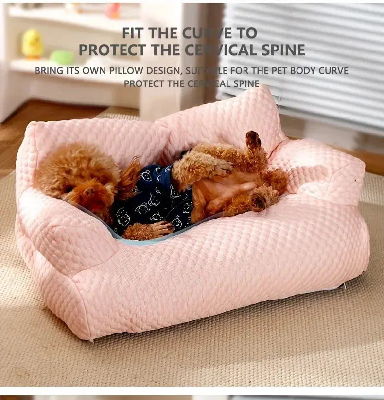 self cooling pet bed Summer Self Cooling Sofa Bed for Small/Medium Dogs/Cats Ice Silk Pearl Cotton Removable Washable Pet Bed with Nonslip Bottom WLP Company