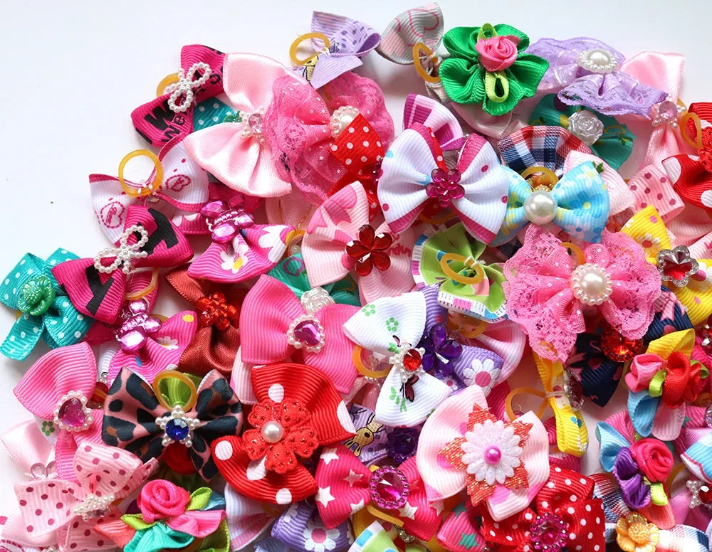 100X Handmade Nice Pet Dog Hair Bows for Puppy Party