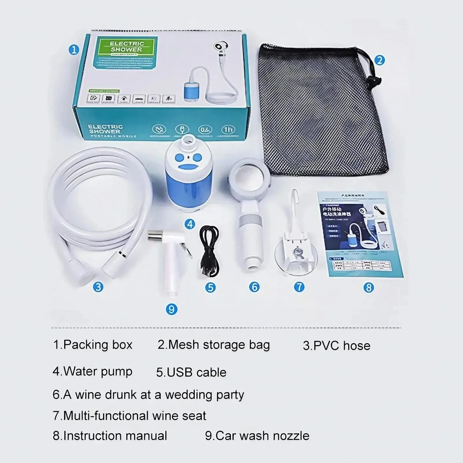 Portable Rechargeable Outdoor Shower, Handheld Compact Design, Gentle Shower Stream for Car Washing, Flower Watering, Bathing WLP Company