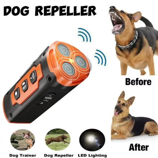 Pet Dog Repeller Ultrasonic Dog Training Device Rechargeable Anti-Bark Triple Sonic Emitter Deterrent Device with LED Flashlight WLP Company