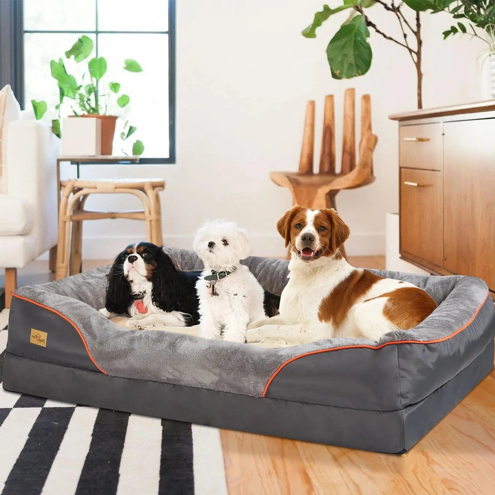 L XL 2XL 3XL Dog Bed Super Soft Orthopedic Foam Pet Bed Sleeping Mat with Cotton-padded Bolster and Removable Cover WLP Company