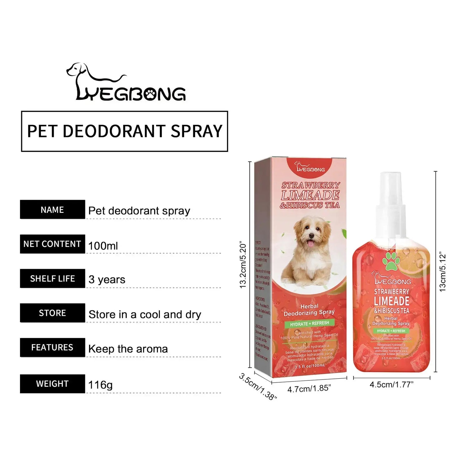 Yegbong Pet Odor Eliminator Spray - Long-Lasting Clean Deodorant for Dogs & Cats WLP Company