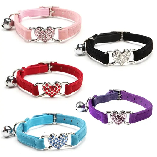 heart charm collar New Heart Charm And Bell Cat and Small Dog Collar WLP Company