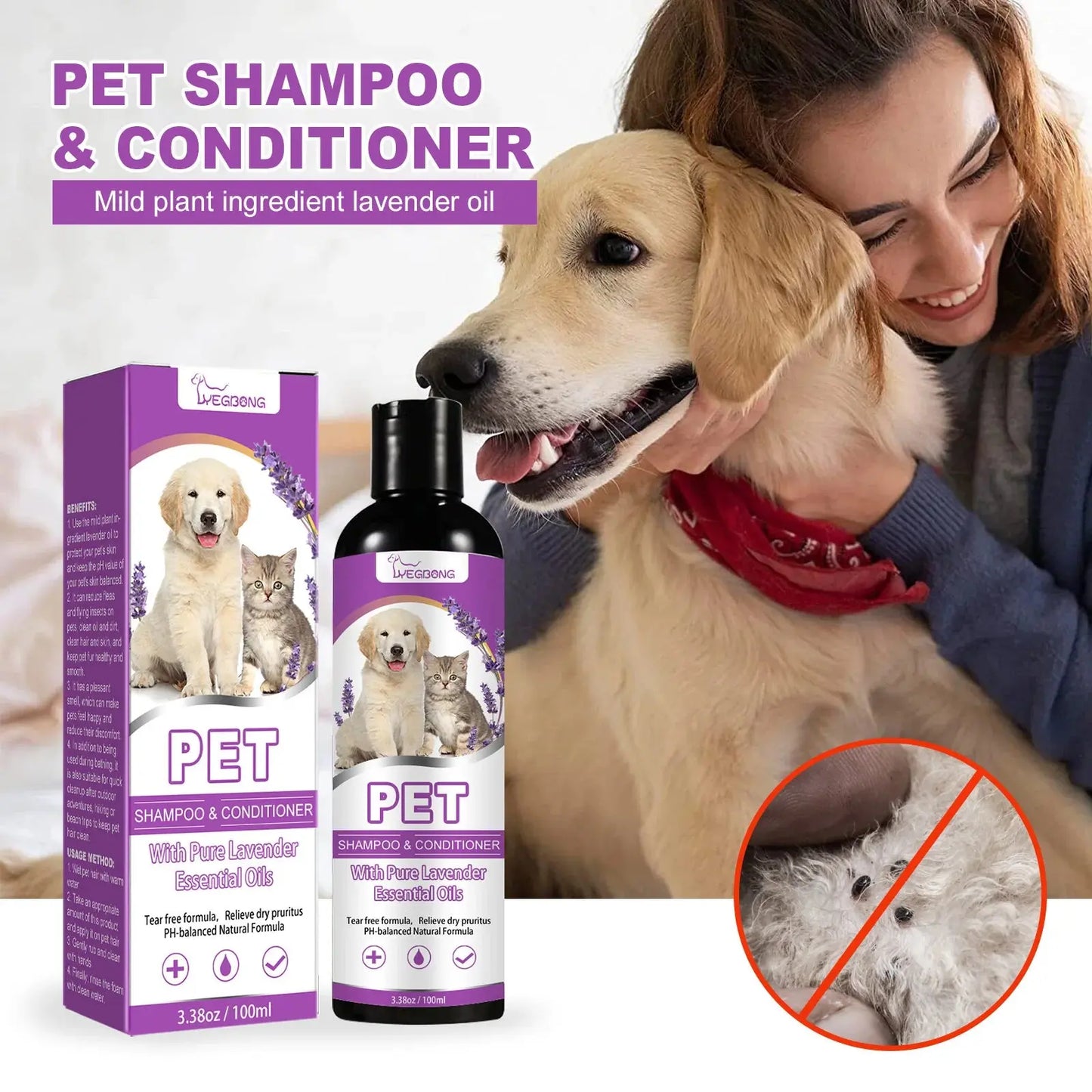 Pet Shampoo Flea Killer Hair Softening Relieve Itching Ph Balanced Cleaning Moisturizing Smooth Dog Shampoo for Sensitive Skin WLP Company